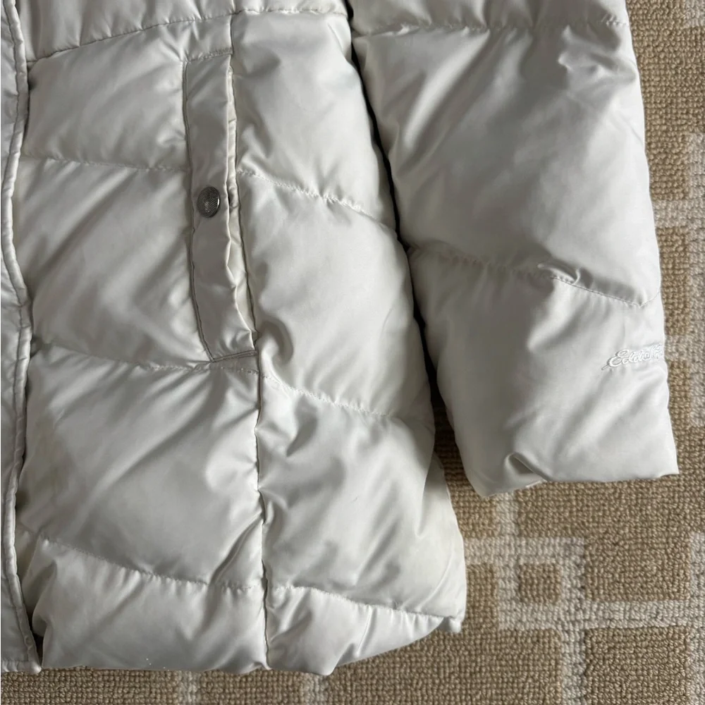 Eddie Bauer Goose Down Hooded Puffer Jacket White Warm Winter Coat Small